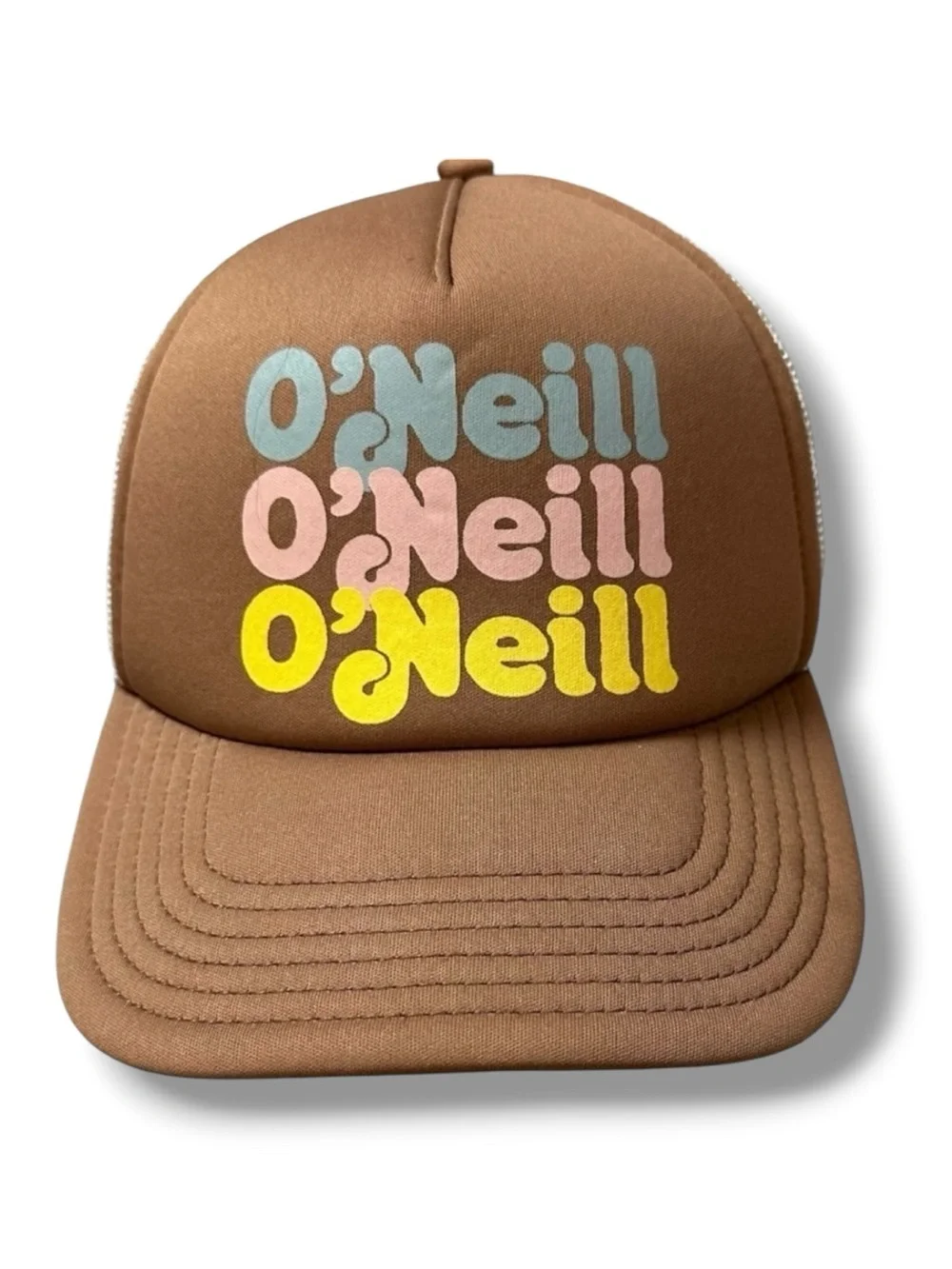 Vintage O’Neill Trucker Hat Brown Beach California Retro Logo Spell Out Surf